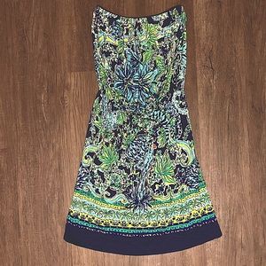 Lilly Pulitzer navy and green strapless dress